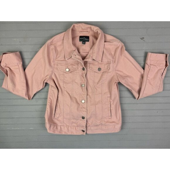 Market & Spruce Size M Womens Denim Jean Trucker Jacket Pink Stretch - Picture 1 of 3